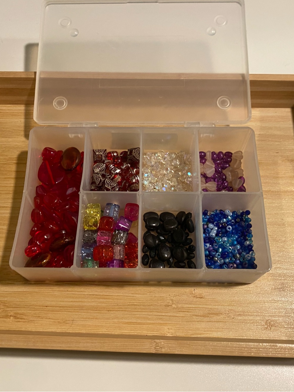 Clear Plastic Compartment Organizer Box - White/Clear FULL of vintage beads